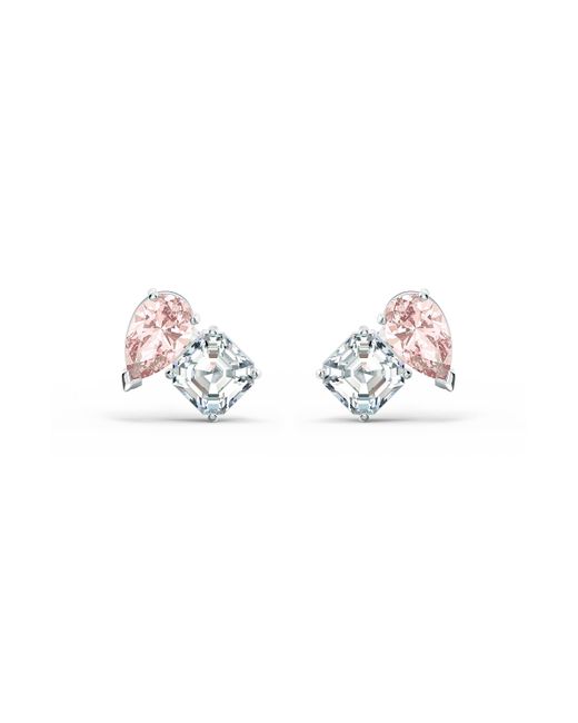 Swarovski Attract Soul Stud Pierced Earrings With Clear And Pink Crystals  On A Rhodium Plated Post in Metallic - Save 46% - Lyst
