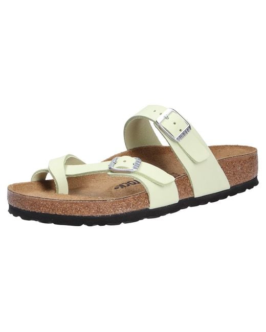 Birkenstock Metallic Mayari Leather Ladies Faded Lime Nubuck Arch Support Buckle Sandals