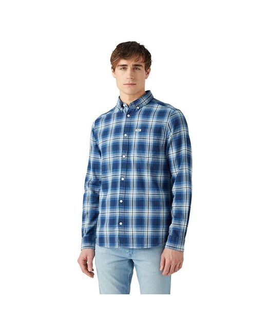 Wrangler Blue Ls 1 Pkt Button Down Shirt for men
