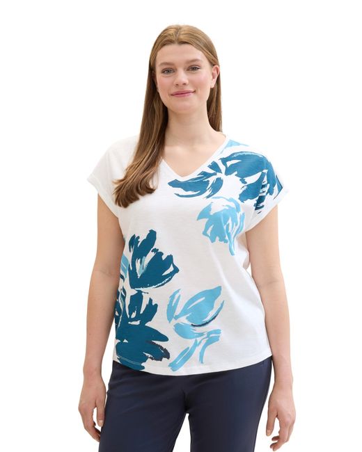 Tom Tailor Blue Plussize Basic T-Shirt mit Blumenmuster