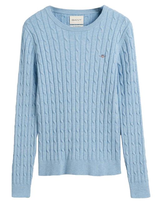 Gant Blue Stretch Cotton Cable C-neck Pullover Sweater