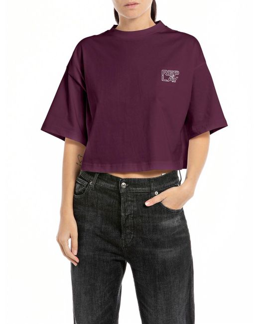 Replay Purple T-Shirt Kurzarm aus Baumwolle