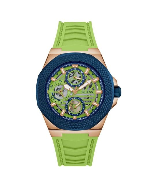 Guess Lime Green Strap Blue Dial Two-tone for men