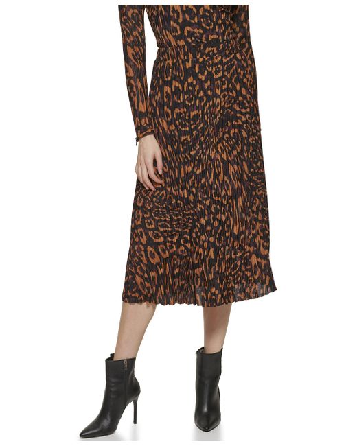 DKNY Brown Pull On Pleated And Printed Skirt