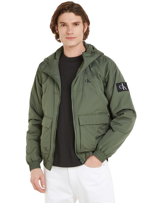 Calvin Klein Green Padded Hooded Harrington Jacket For Transition Weather for men