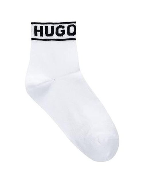 HUGO White Two Pack Logo Detail Soft Cotton Socks