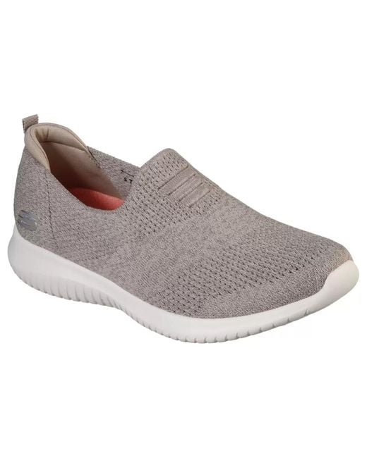 Skechers Gray On Trainers – Memory Foam Cushioned Walking Shoes – Breathable Stretch Fit Sneakers For