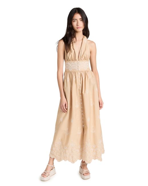 Shoshanna Natural Standard Swim Marguerite Halter Midi Dress