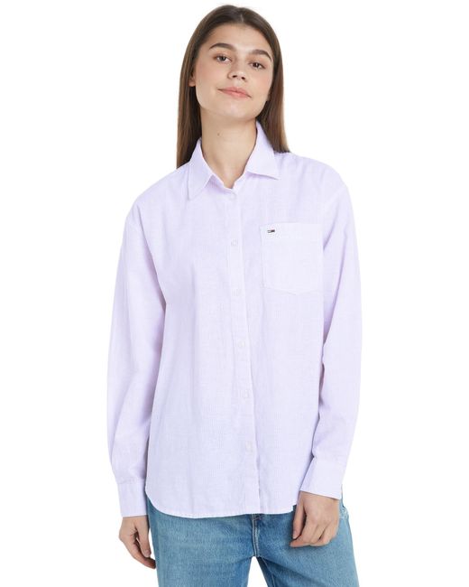 Blusa Donna Stripe Linen Shirt Camicetta di Tommy Hilfiger in White