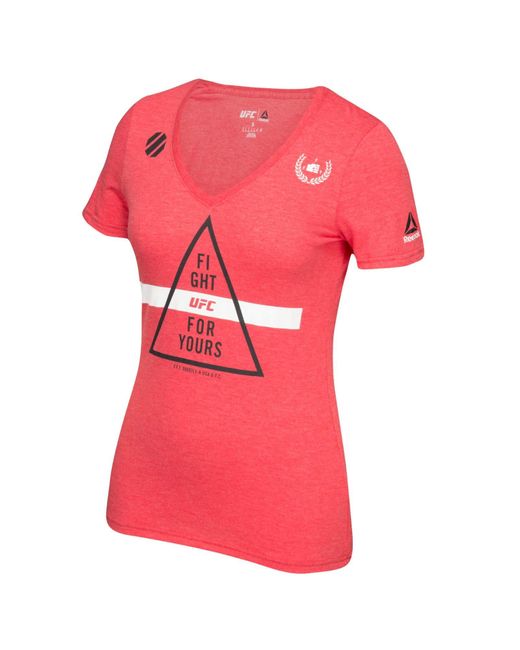 Reebok Pink Ufc Red Ufan Logo Tri-blend V-neck T-shirt Ap5559