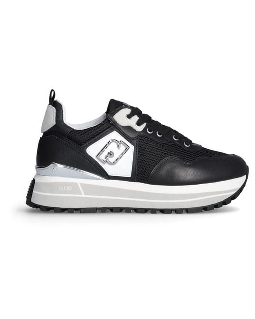 LIU JO BA5013 Maxi Wonder Black Sneakers Moda per Donna in Pelle e Tessuto Bianca Zeppa Alta di Liu Jo