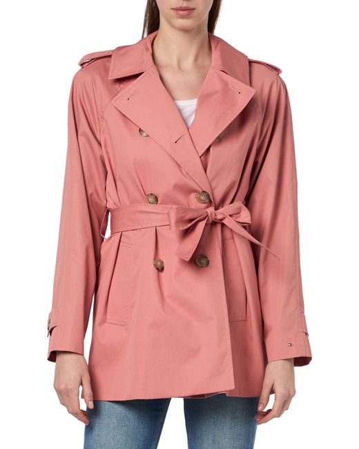 Tommy Hilfiger Pink Tel Cotton Short Trench Trenchcoat