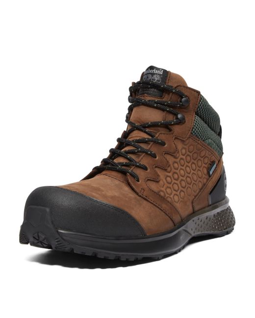 Timberland Brown Reaxion Mid Composite Safety Toe Waterproof Industrial Hiker Work Boot for men