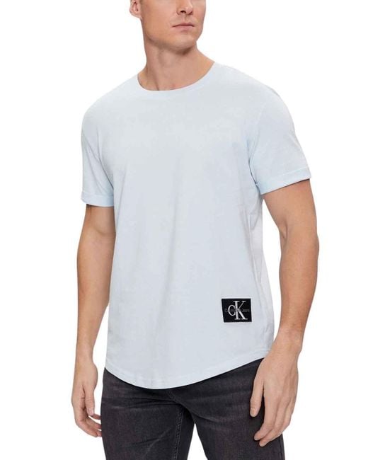 Jeans Badge Turn UP Sleeve J30J323482 Camisetas de Punto de ga Corta Calvin Klein de hombre de color White