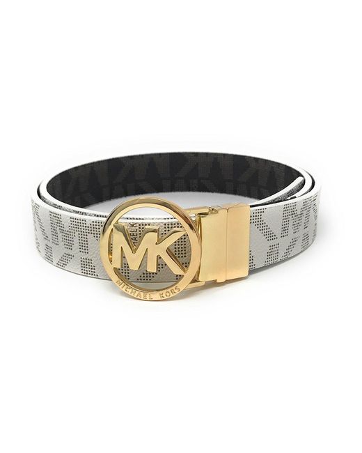 Mk Signature Monogramma Cintura e Fibbia Reversibile bianco/marrone. S di Michael  Kors in Nero | Lyst