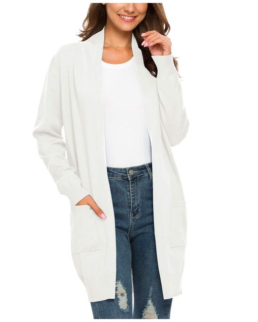 HIKARO Strickjacke Lang Casual Sweater Cardigan Strickmantel Herbst Winter  Outerwear mit Tasche Weiß in Weiß | Lyst DE