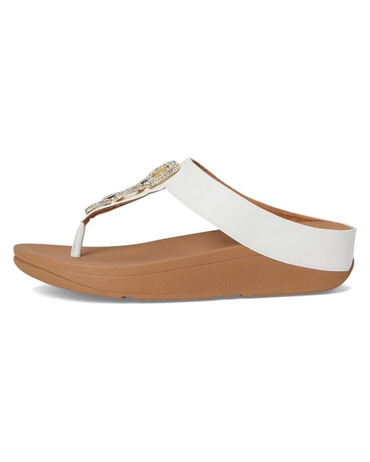 Fitflop White Fino Crystal-chain Leather Toe-post Sandals