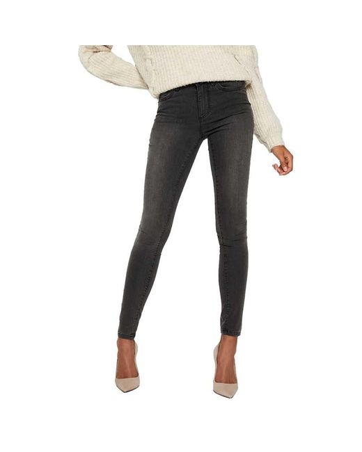 Vero Moda Black Tanya Mid Rise Skinny Jeans In Grey
