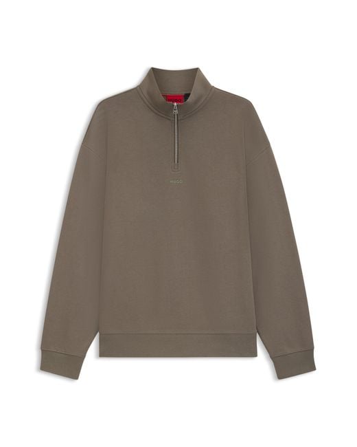 HUGO Sweatshirt Aus Baumwoll-Terry Mit Troyerkragen Und Logo-Print in Brown für Herren