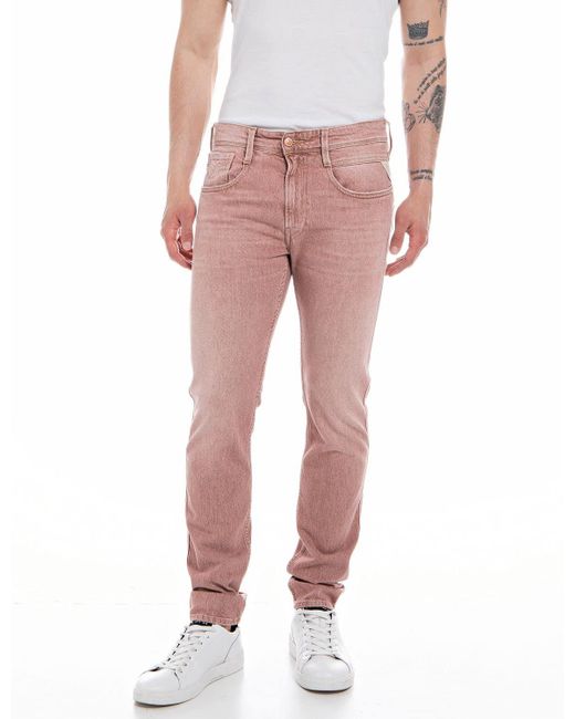 Replay Pink Jeans Anbass Slim-Fit aus Komfort Denim