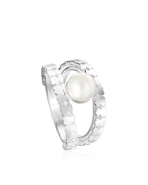 Tous Metallic Ring mit Silberstreifen und Straight-Perle