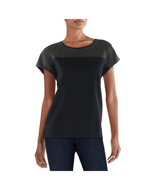 Anne Klein Black Serenity Knit Dolman Tee With Combo At Yoke