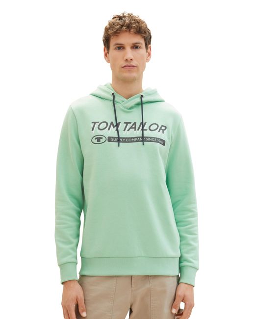Tom Tailor Hoodie Sweatshirt mit Logo-Print in Green für Herren
