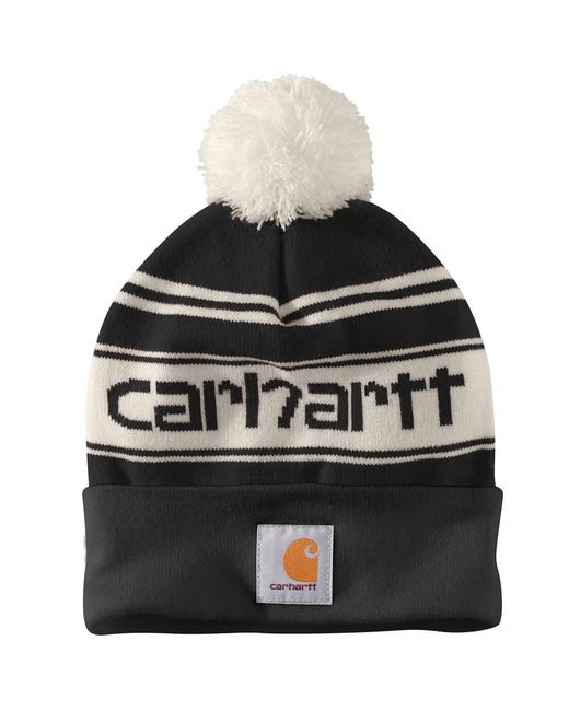 Carhartt Black Strickmütze mit Bommel und Logo Beanie-Mütze