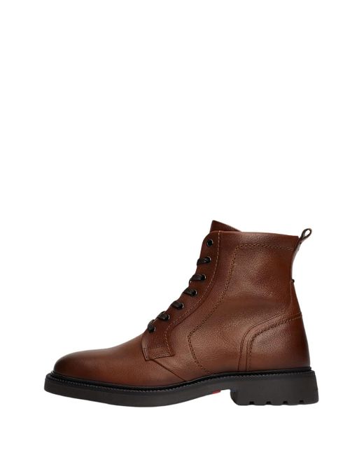 Tommy Hilfiger Brown Cognac Leather Lace-up Ankle Boots With Side Zip for men