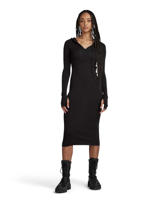 G-Star RAW Black Hooded Slim Knitted Dress