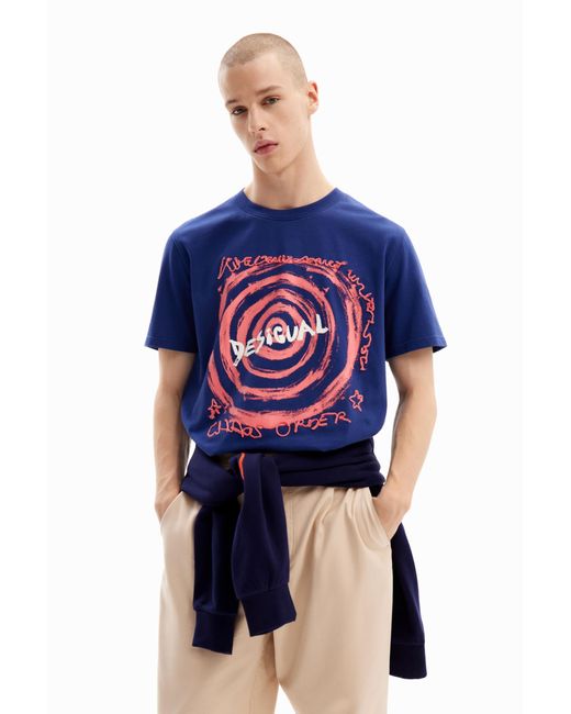 Desigual Blue Spiral T-shirt With Logo for men