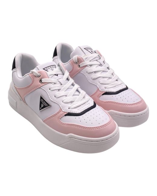 Guess Clarkz White Pink Faux Leather Sneakers