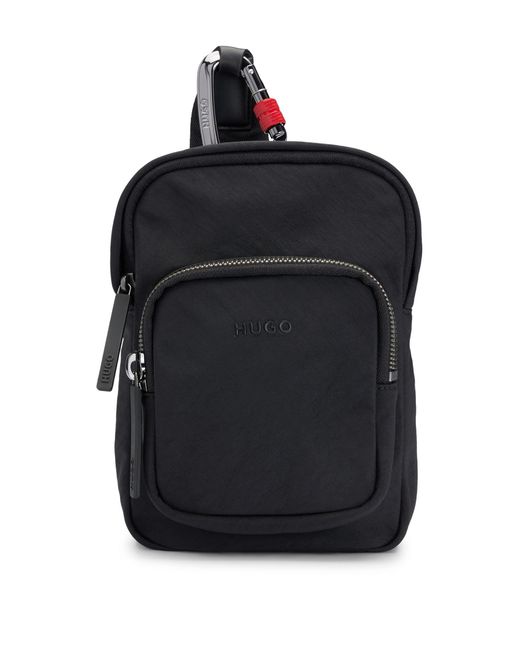HUGO Black Reporter Bag With Carabiner Hook And Branded Strap for men