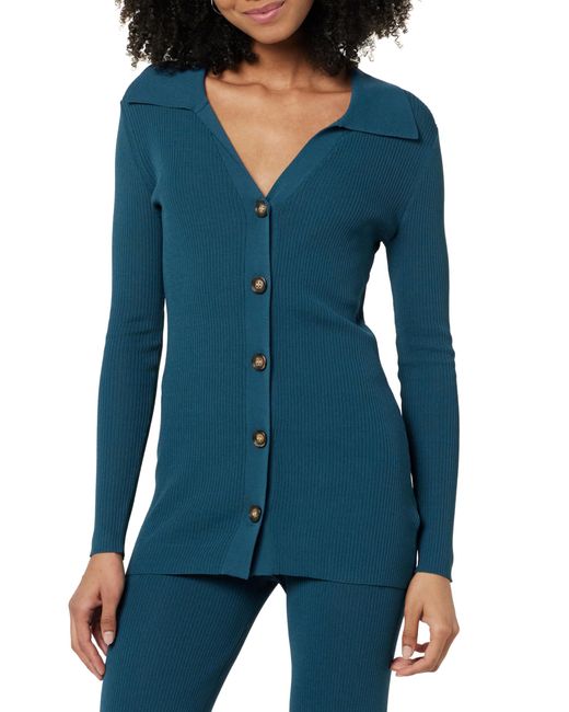 The Drop Constance Rib Button-down Sweater in Blue