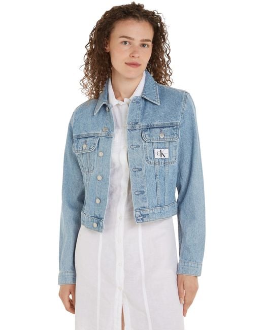 Jeans Cazadora Vaquera para Mujer Cropped Denim Jacket de Algodón Calvin Klein de color Blue