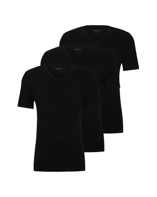Paquete de tres camisetas de punto de algodón con cuello en pico Boss de hombre de color Black