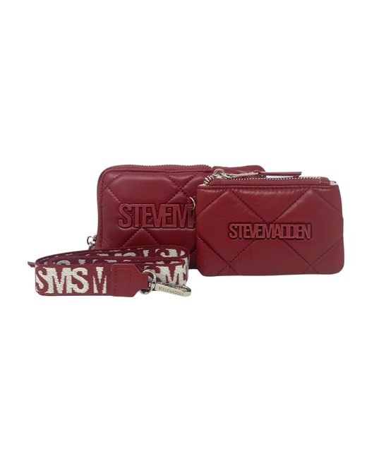 Steve Madden Red Broxxy Quilted Wristlet Set