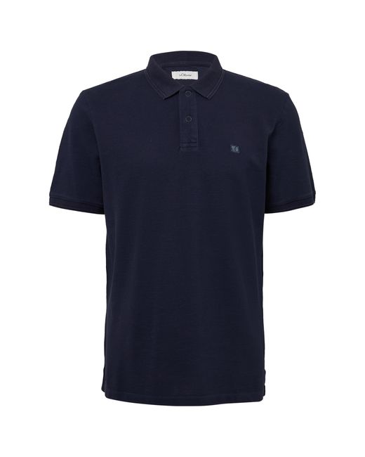 S.oliver Poloshirt mit kleinem Labelpatch und Flammgarnstruktur tiefblau M in Blue für Herren
