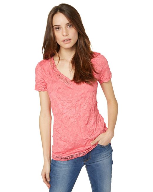 Tom Tailor Red Für Frauen T-Shirt T-Shirt mit Crinkles summer sun pink XL