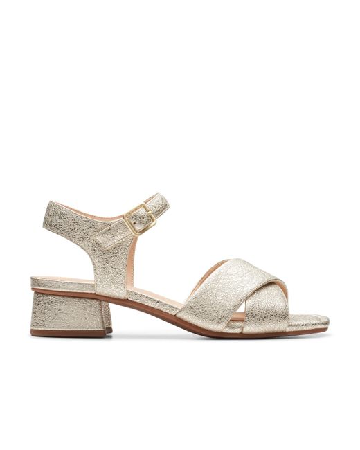 Clarks White Serina35 Cross Leather Sandals In Champagne Standard Fit Size 5