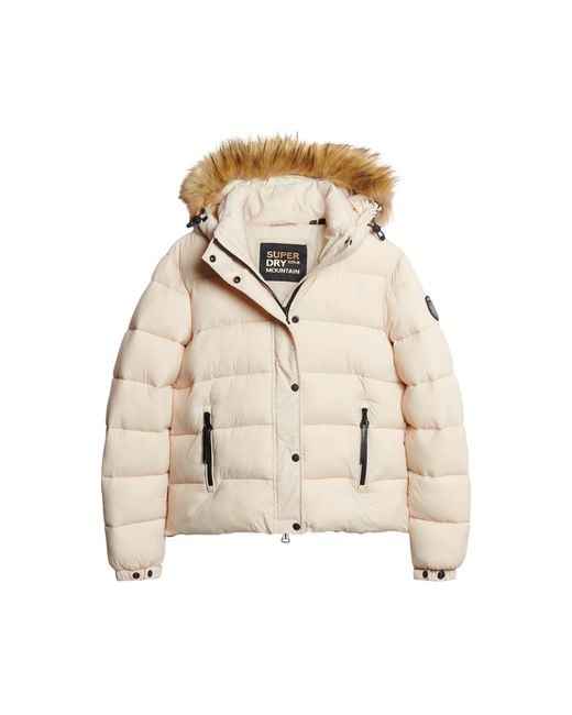 FAUX FUR SHORT HOOD PUFFER Superdry en coloris Natural