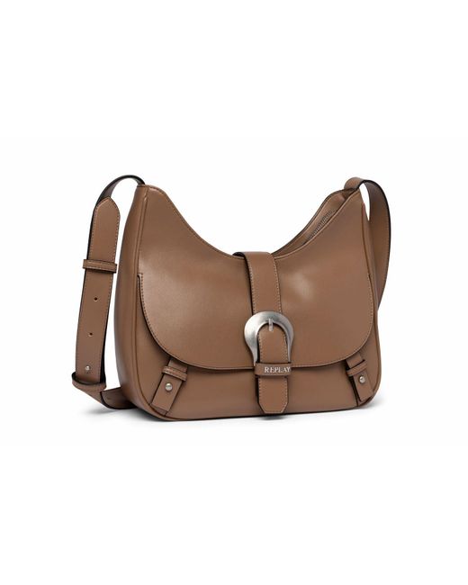 Replay Brown Women's Shoulder Bag With Adjustable Handle