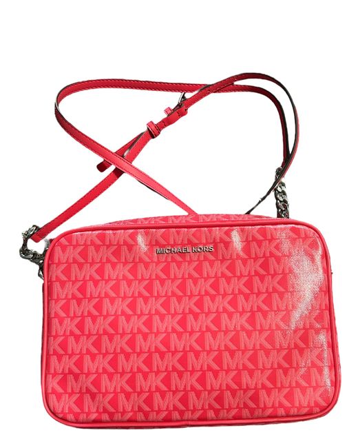 Borsa a tracolla con logo Jet Set Large East West di Michael Kors in Red