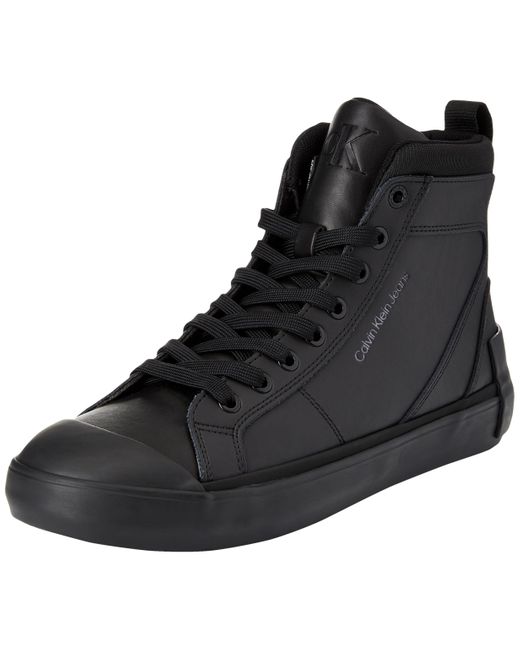 Calvin Klein Black Vulcanized Mid Laceup Mix In Uc Sneaker for men