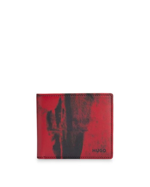 HUGO Red Billfold Wallet In Smooth Leather With Seasonal Print for men