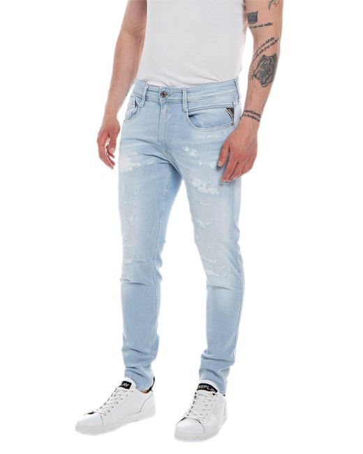 Bronny Jeans Invecchiati Slim-Fit con Elasticità da Uomo di Replay in Blue
