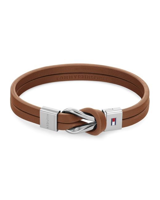 Tommy Hilfiger Black Jewelry Stainless Steel And Brown Leather Bracelet for men