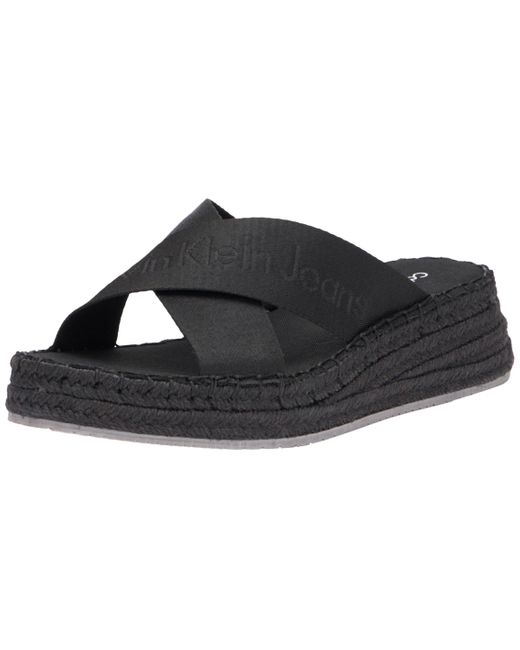 Calvin Klein Black Sporty Wedge Rope Sandal Mr Yw0yw01364