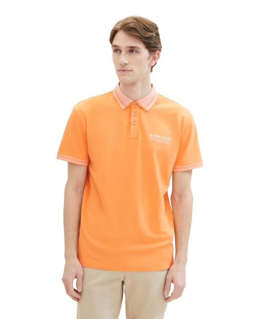Tom Tailor Basic Piqué Poloshirt mit Logo-Print in Orange für Herren