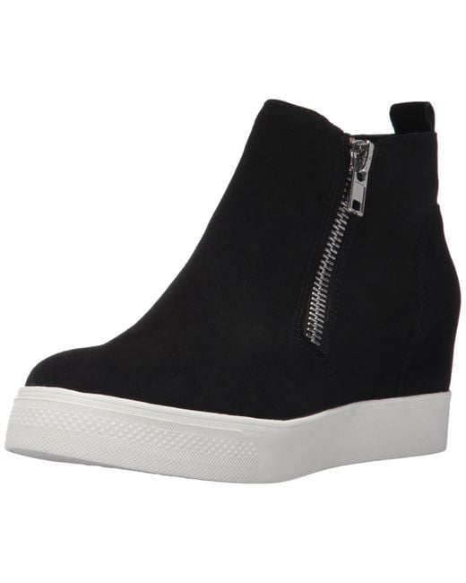 steve madden black leather wedge sneakers